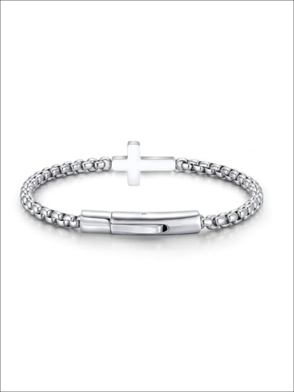 Men's Stainless Steel Cross Link Chain Bracelet Religious Catholic Jewelry Gift